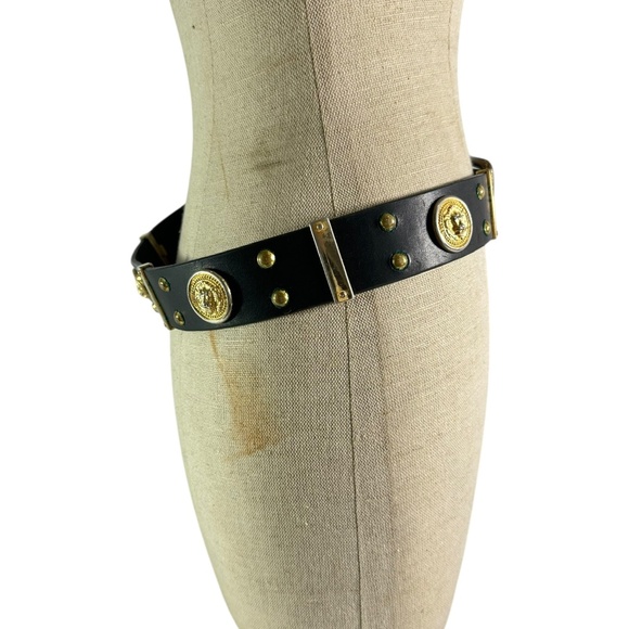 Vintage CODE AZURE Black Genuine Leather Belt with Studs and Lion 34 Unisex - Picture 16 of 16